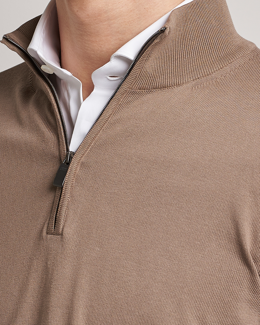 Men | Sweaters & Knitwear | Canali | Cotton Half Zip Sweater Brown