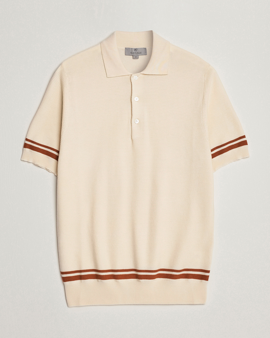 Men | Sweaters & Knitwear | Canali | Short Sleeve Knitted Polo Beige