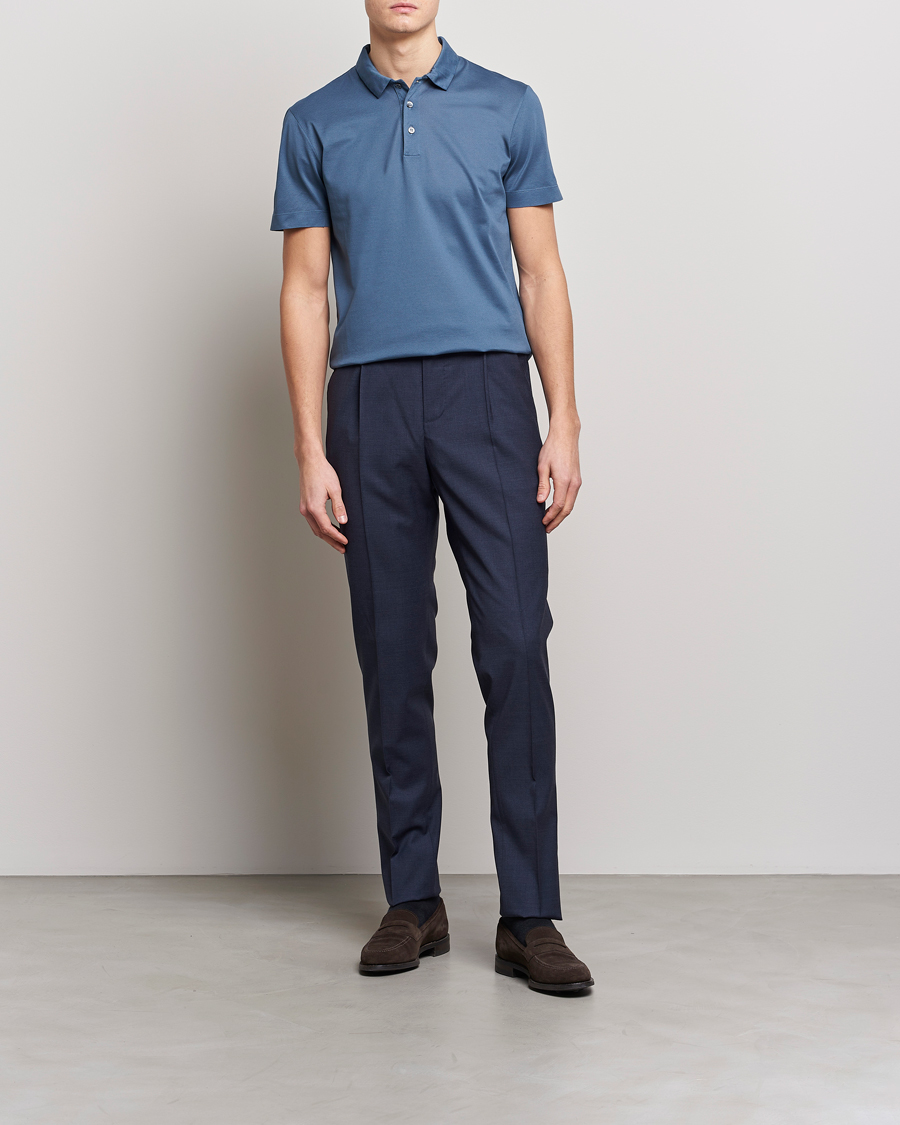 Men | Polo Shirts | Canali | Short Sleeve Polo Pique Steel Blue