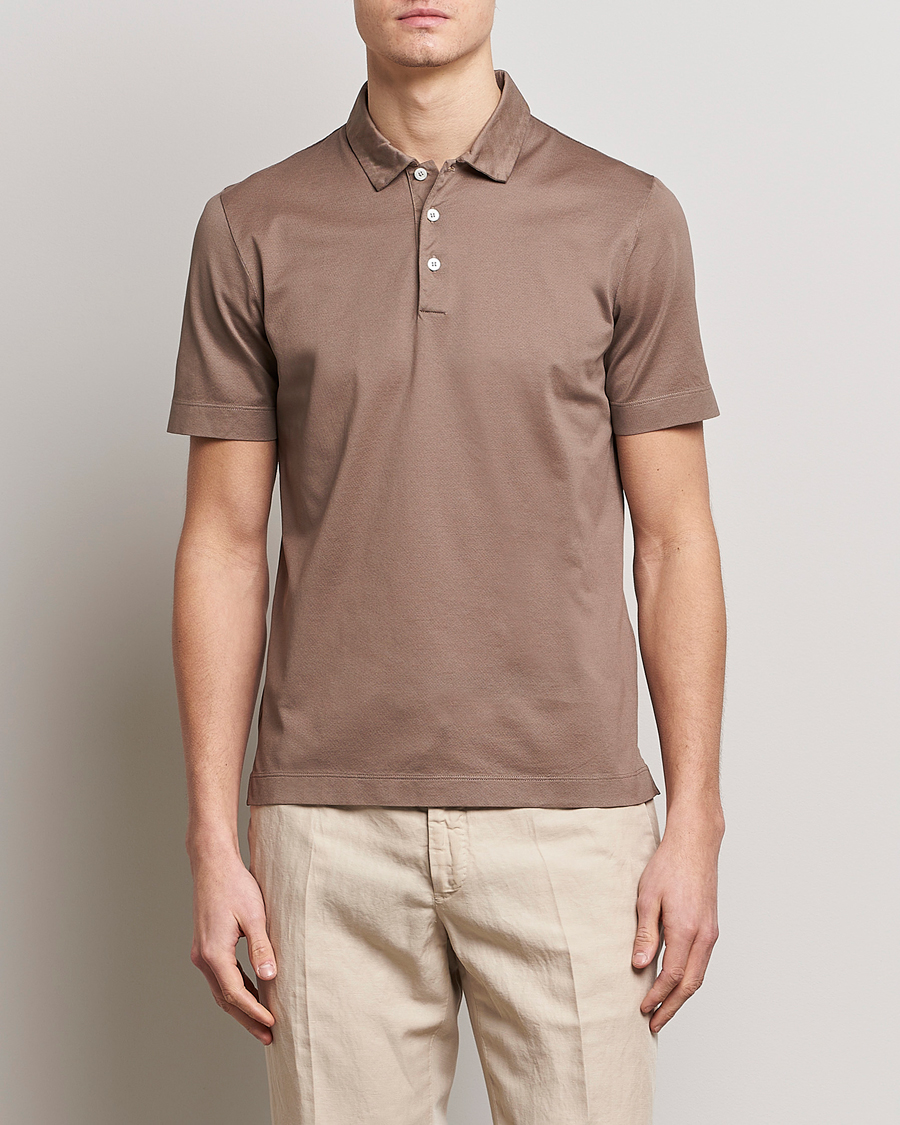 Men | Quiet Luxury | Canali | Short Sleeve Polo Pique Taupe