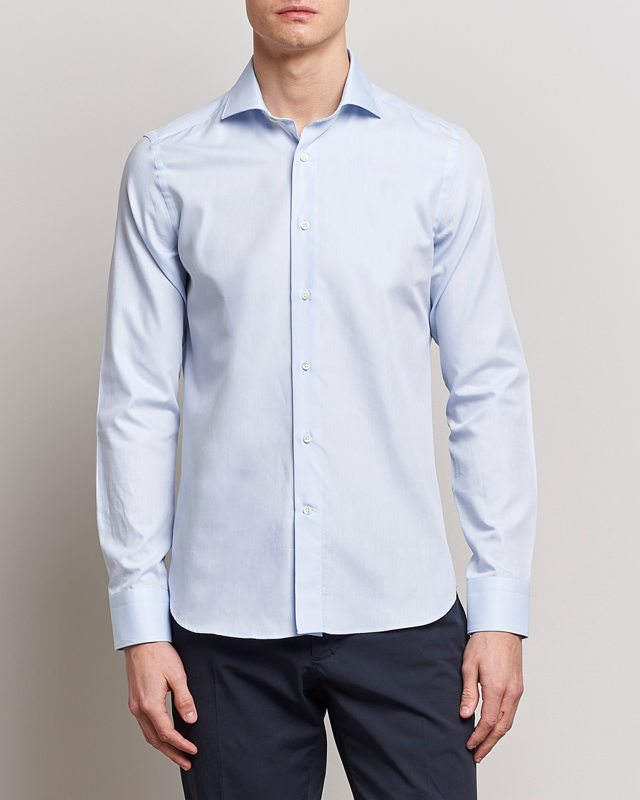 Men | Quiet Luxury | Canali | Slim Fit Cotton Shirt Light Blue