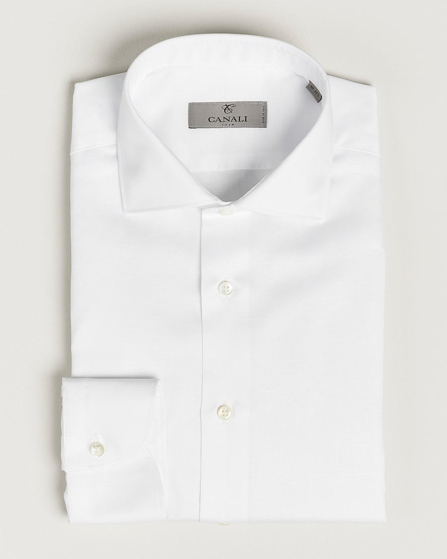 Men | Shirts | Canali | Slim Fit Linen Shirt White