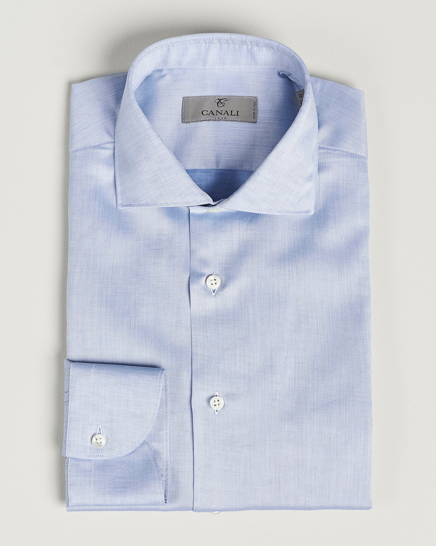 Men | Shirts | Canali | Slim Fit Linen Shirt Light Blue