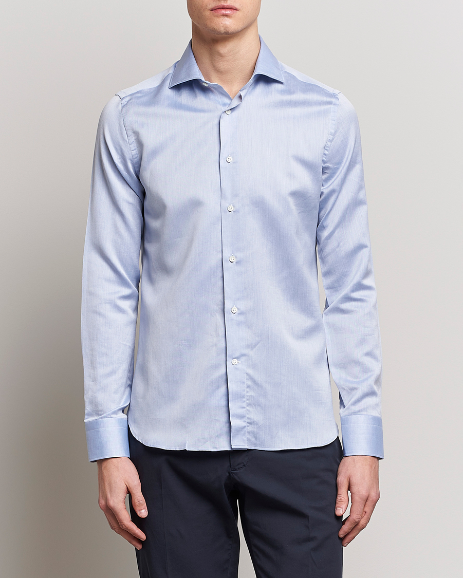 Men | Business Shirts | Canali | Slim Fit Linen Shirt Light Blue