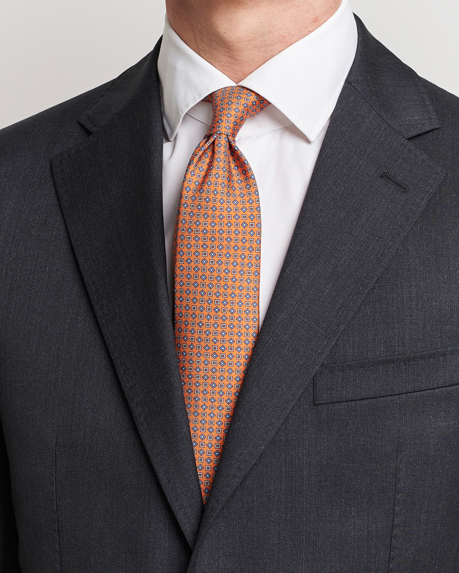 Men |  | Canali | Micro Pattern Printed Silk Tie Orange