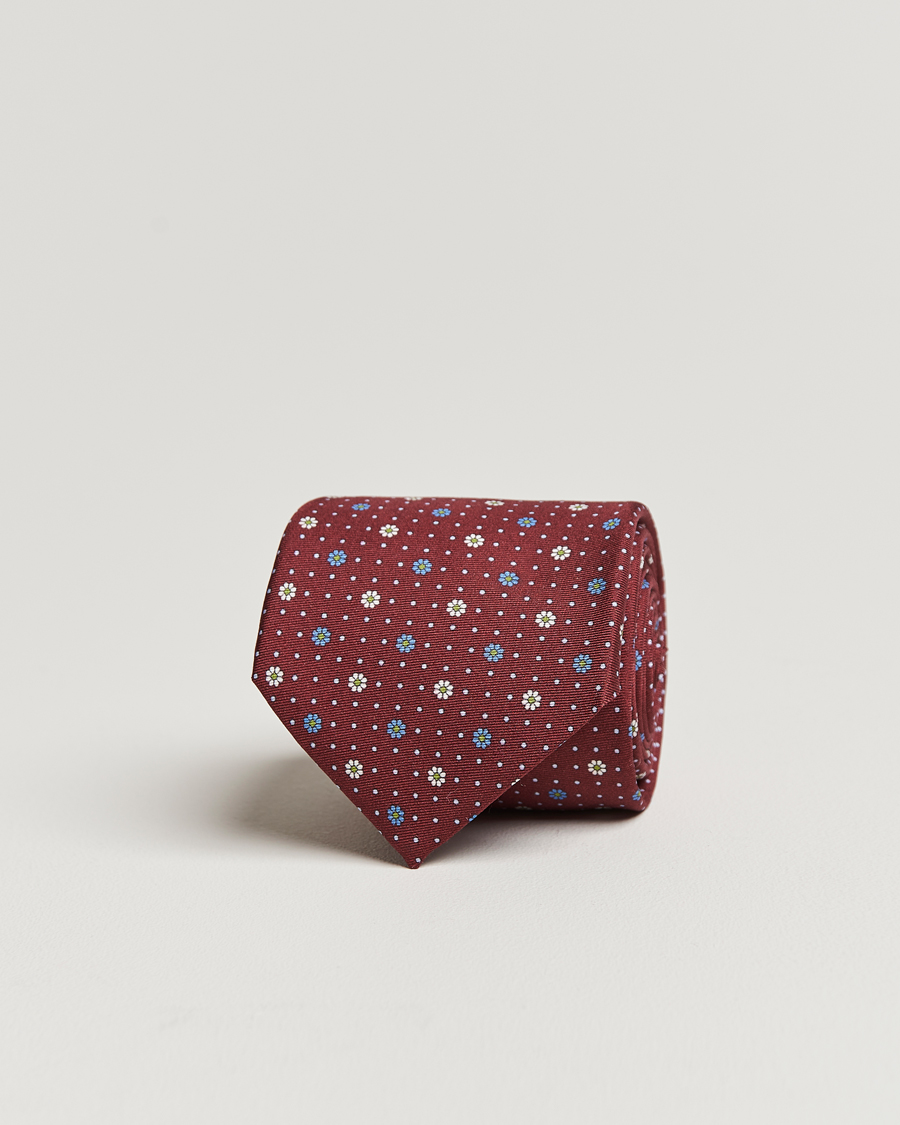 Men | Canali Printed Flower Silk Tie Burgundy | Canali | Printed Flower Silk Tie Burgundy