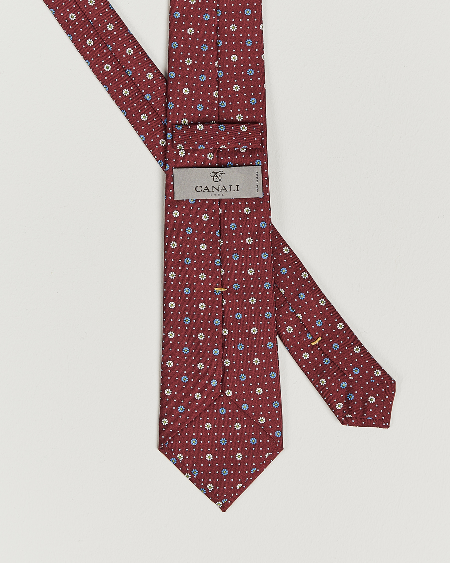 Men | Canali Printed Flower Silk Tie Burgundy | Canali | Printed Flower Silk Tie Burgundy