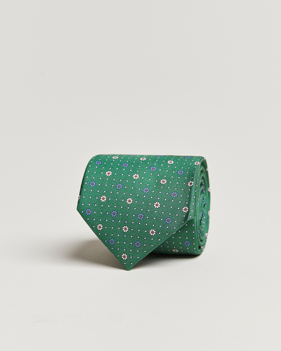 Men | Canali Printed Flower Silk Tie Green | Canali | Printed Flower Silk Tie Green