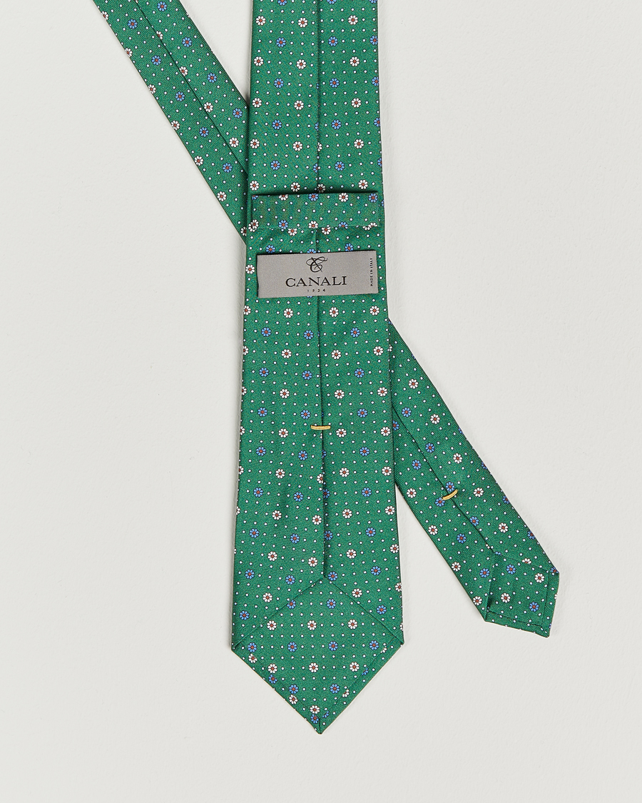 Men | Canali Printed Flower Silk Tie Green | Canali | Printed Flower Silk Tie Green