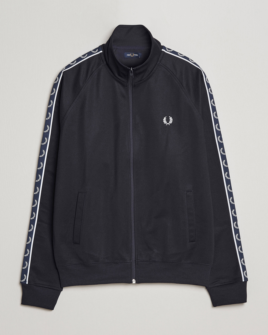 Men | Sweaters & Knitwear | Fred Perry | Taped Track Jacket Navy/White