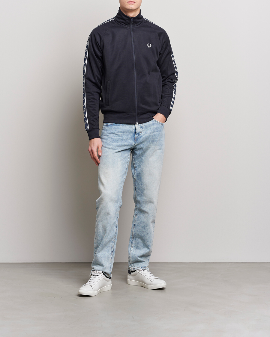 Men | Sweaters & Knitwear | Fred Perry | Taped Track Jacket Navy/White