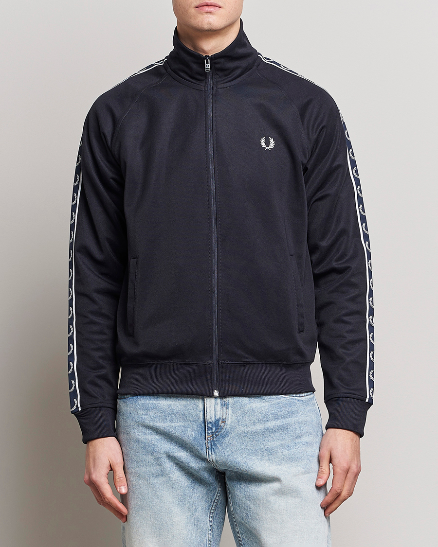 Men | Sweaters & Knitwear | Fred Perry | Taped Track Jacket Navy/White