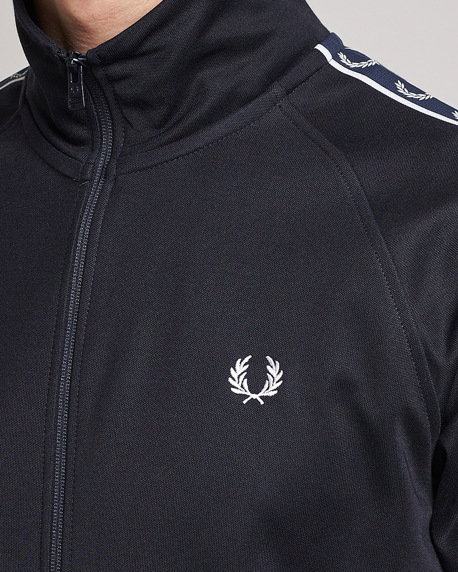Men | Sweaters & Knitwear | Fred Perry | Taped Track Jacket Navy/White