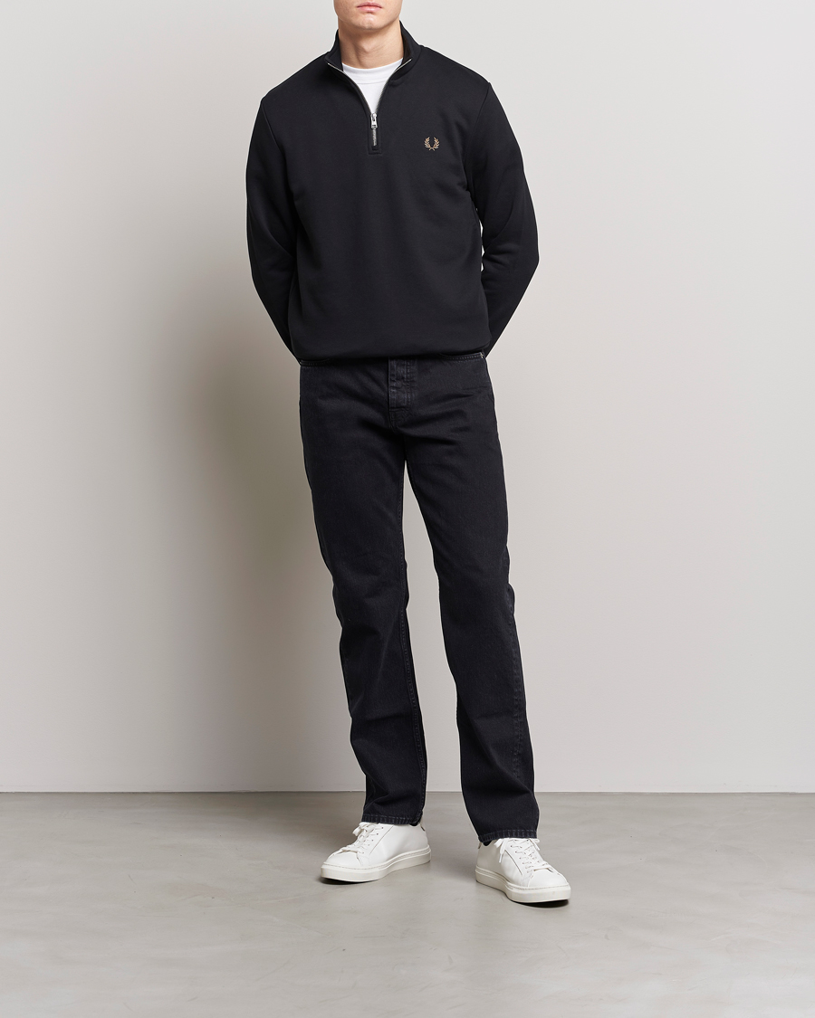 Men | Sweaters & Knitwear | Fred Perry | Half Zip Sweatshirt Black
