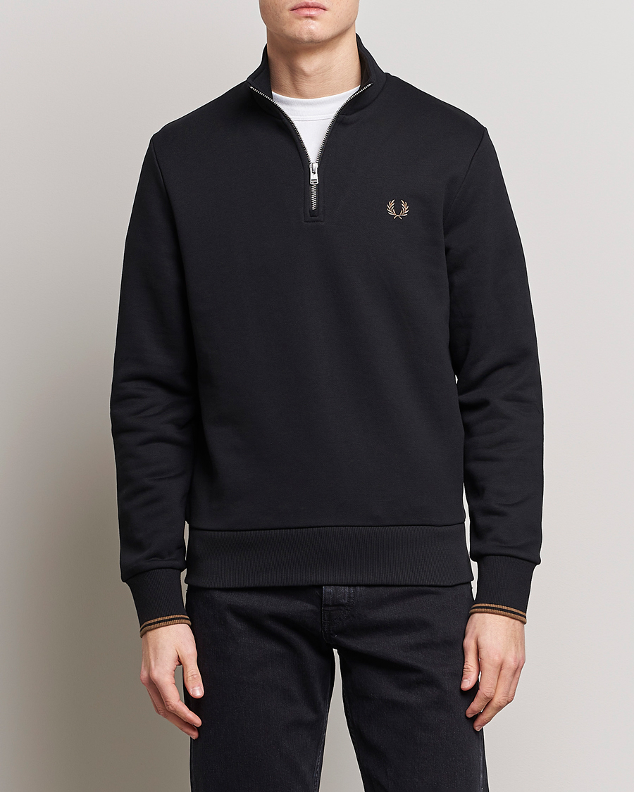 Men | Sweaters & Knitwear | Fred Perry | Half Zip Sweatshirt Black