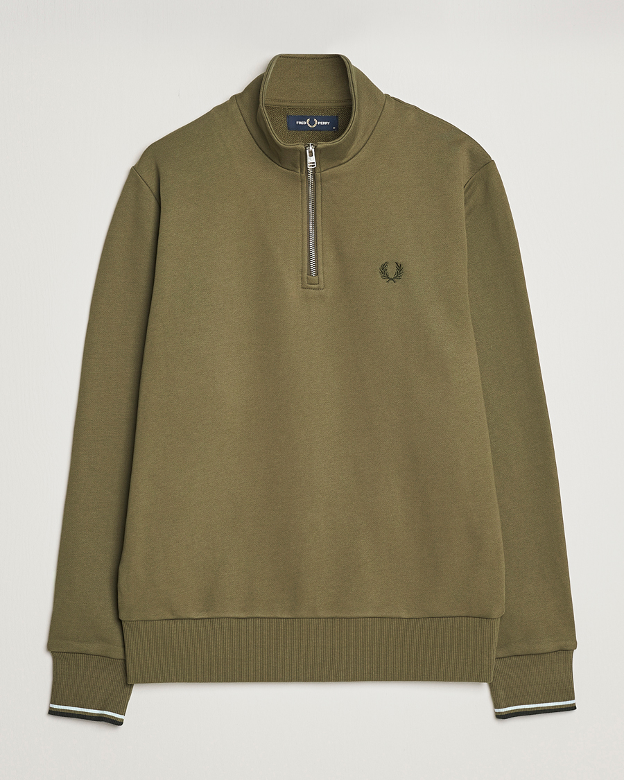 Men | Sweaters & Knitwear | Fred Perry | Half Zip Sweatshirt Uniform Green