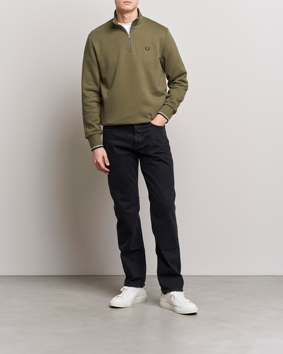 Men | Sweaters & Knitwear | Fred Perry | Half Zip Sweatshirt Uniform Green