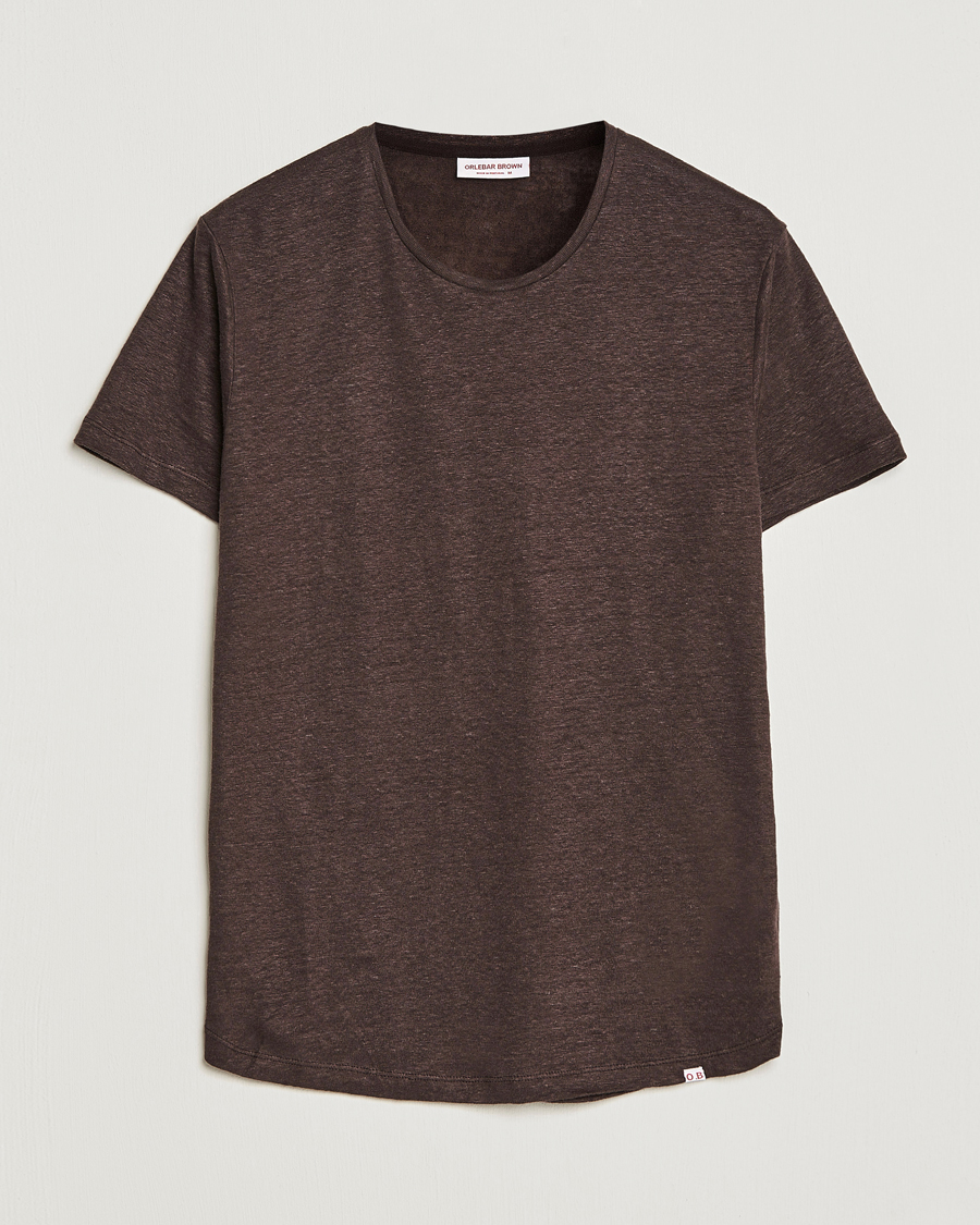 Men | T-Shirts | Orlebar Brown | OB Linen Crew Neck Tee Truffle