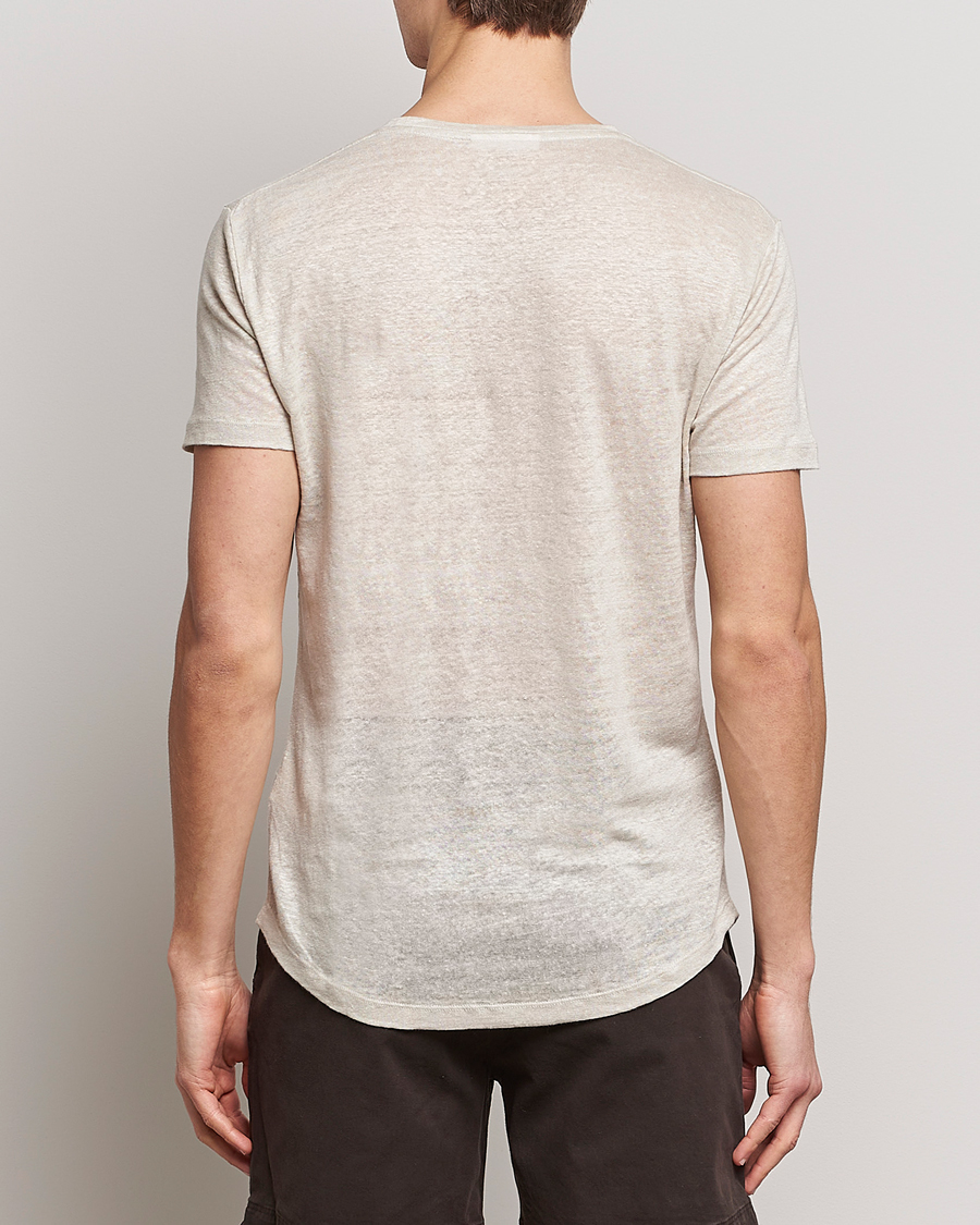 Men | T-Shirts | Orlebar Brown | OB Linen Crew Neck Tee Pebble