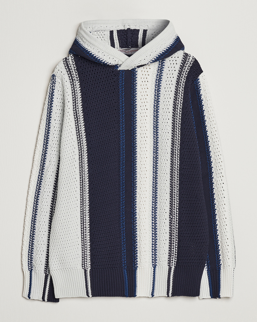 Men | Sweaters & Knitwear | Orlebar Brown | Kirk Tanami Striped Cotton Hood Sea Mist/Night Iris