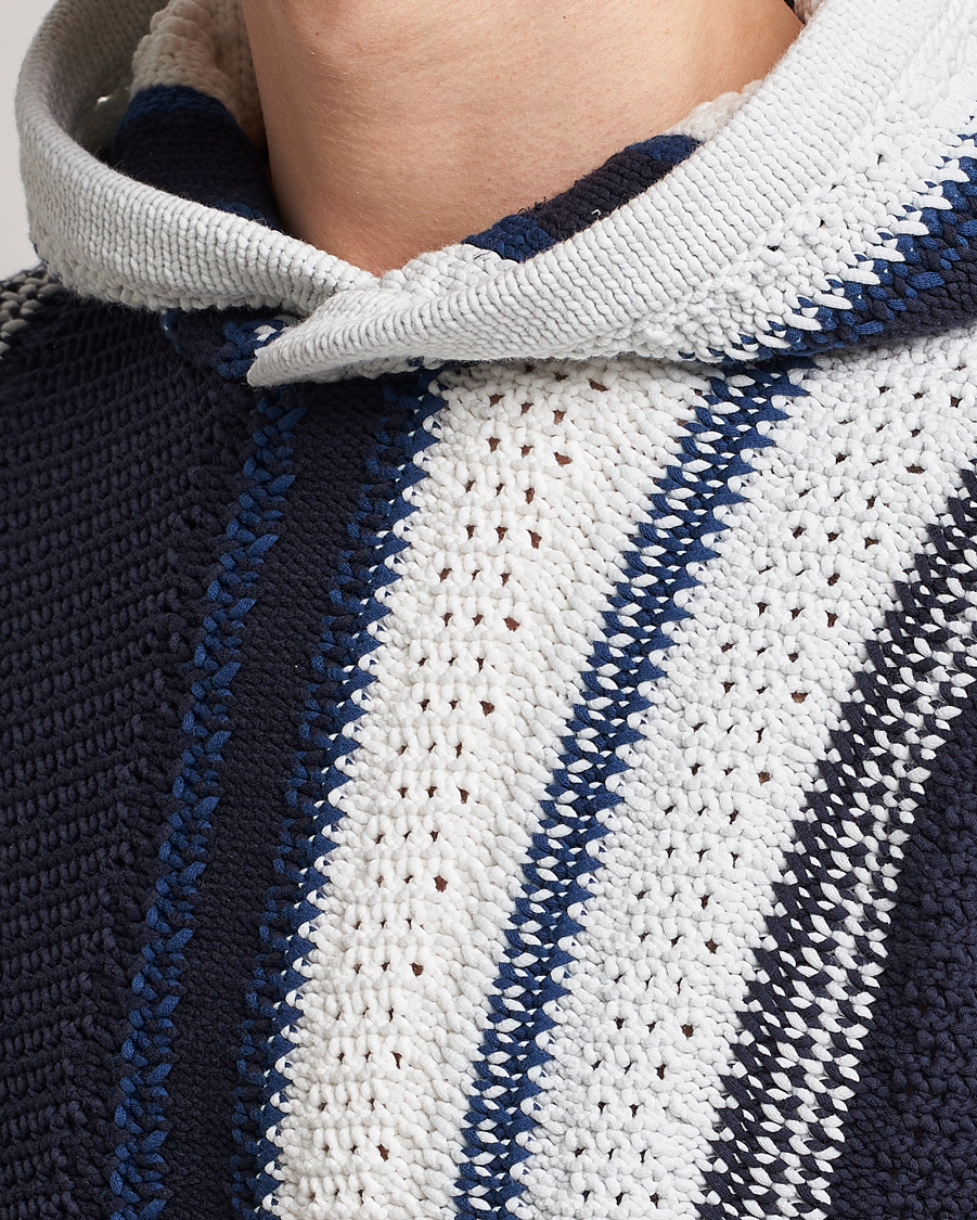 Men | Sweaters & Knitwear | Orlebar Brown | Kirk Tanami Striped Cotton Hood Sea Mist/Night Iris