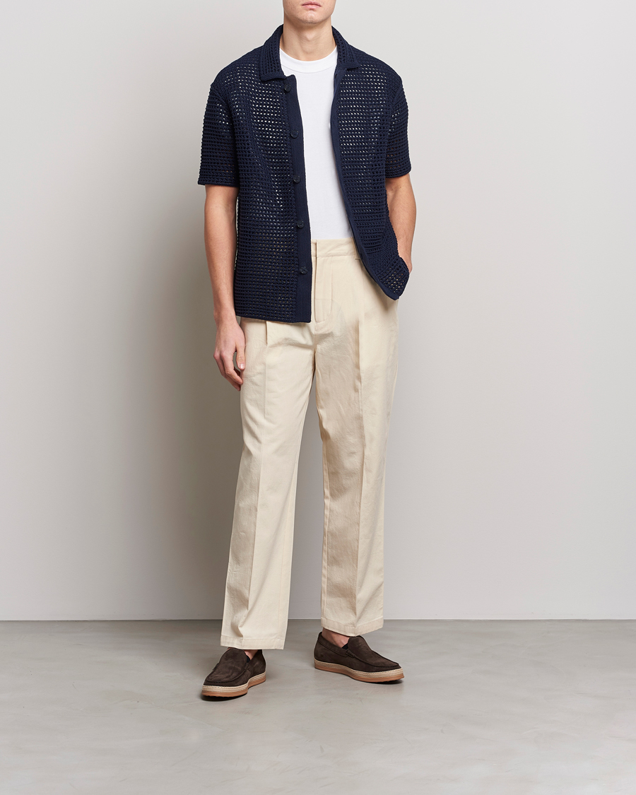 Men | Shirts | Orlebar Brown | Thomas Crochet Heavy Knitted Cotton Shirt Night Iris