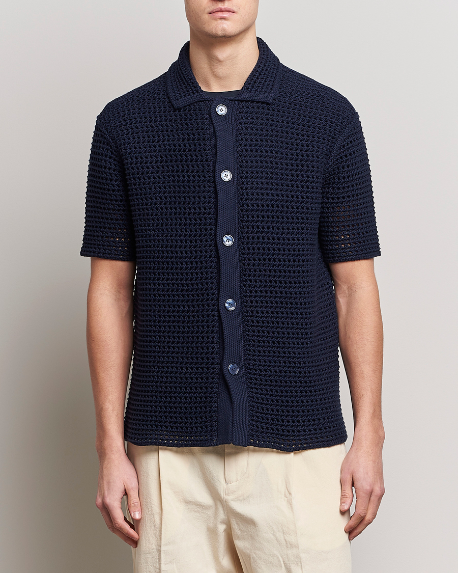 Men | Shirts | Orlebar Brown | Thomas Crochet Heavy Knitted Cotton Shirt Night Iris