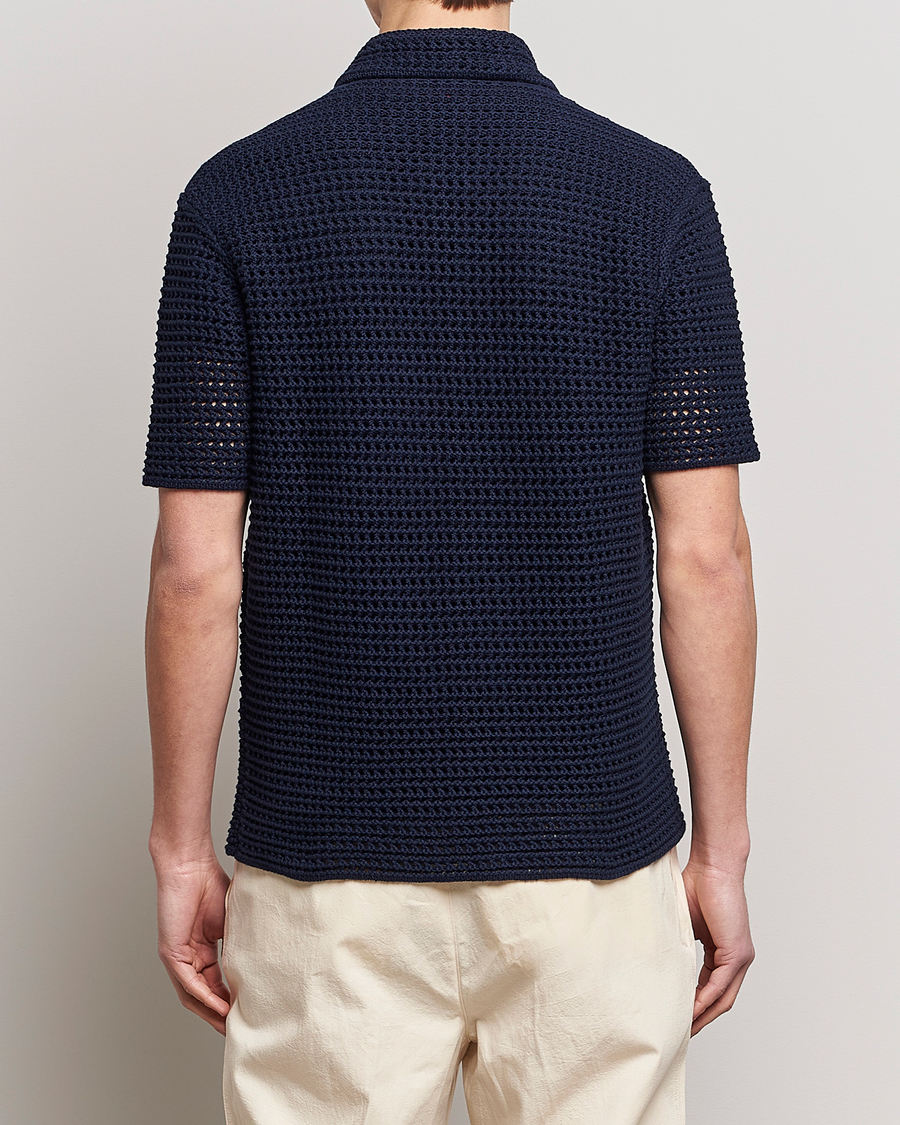 Men | Shirts | Orlebar Brown | Thomas Crochet Heavy Knitted Cotton Shirt Night Iris