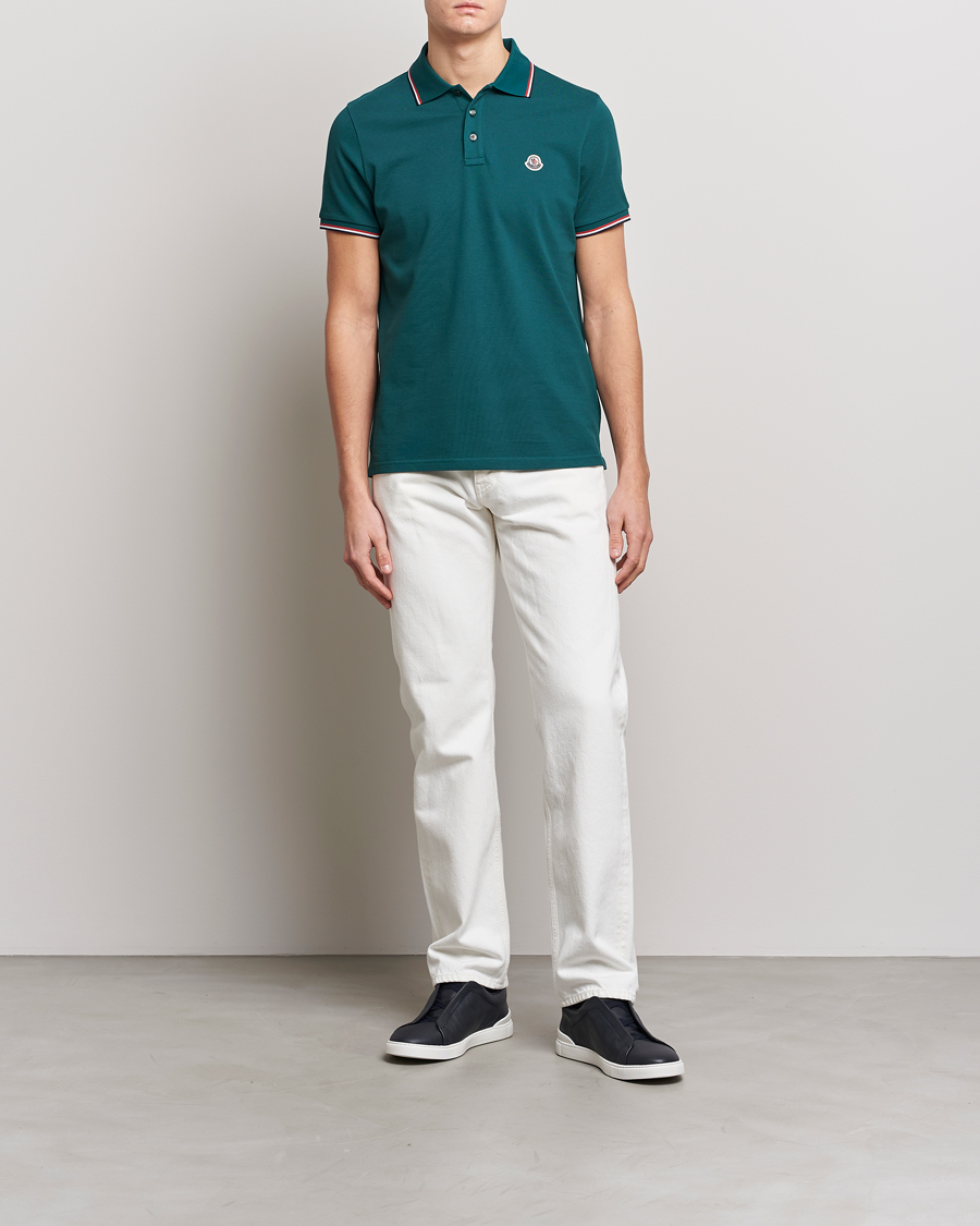 Men | Polo Shirts | Moncler | Contrast Rib Polo Bottle Green