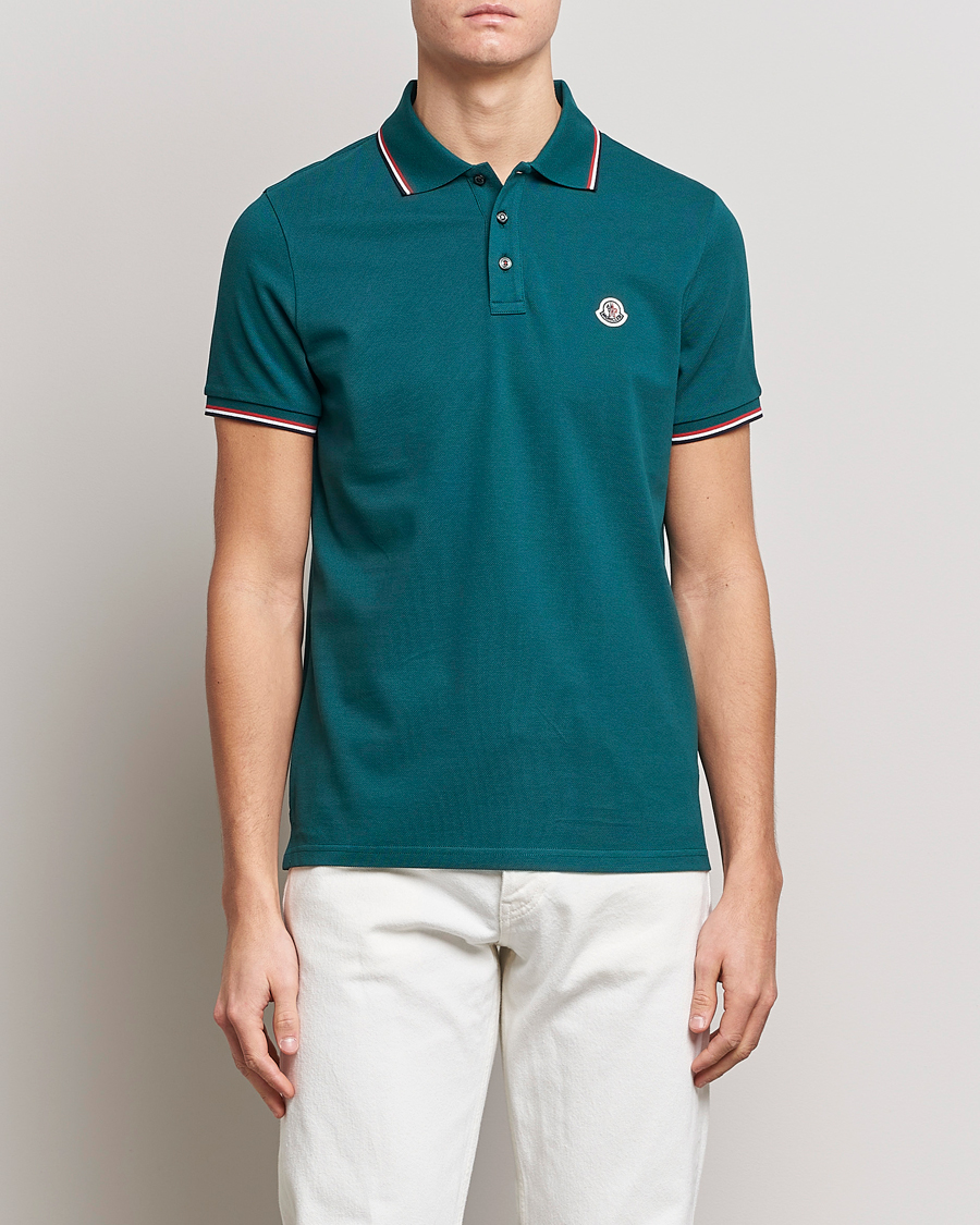 Men | Polo Shirts | Moncler | Contrast Rib Polo Bottle Green