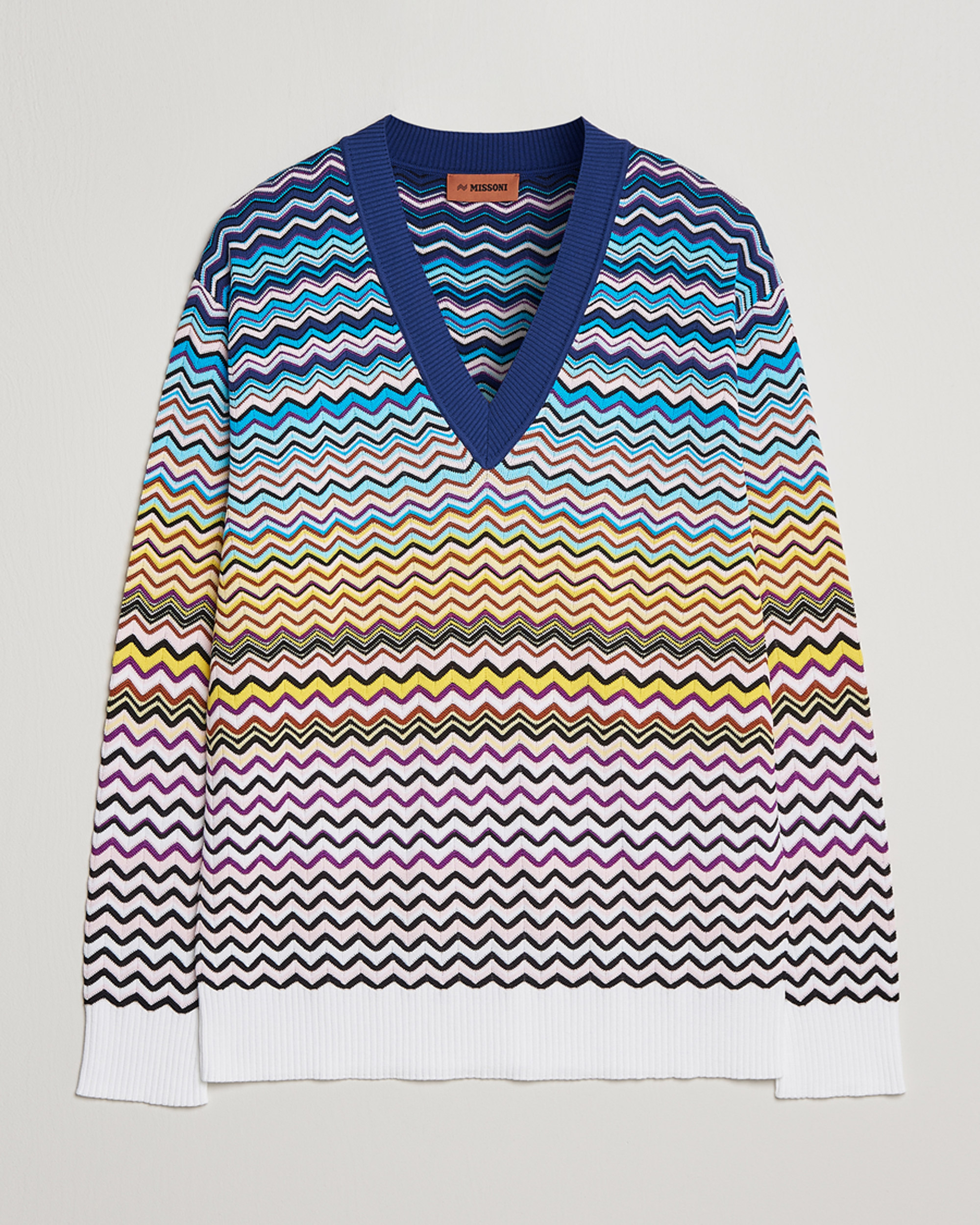Men | Sweaters & Knitwear | Missoni | V-Neck Chevron Sweater Blue/Yellow