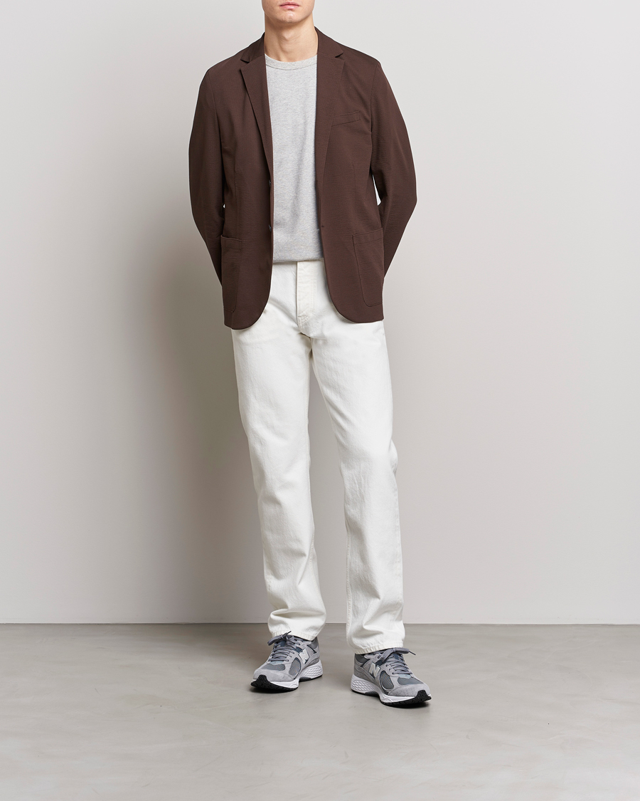 Men | Blazers | Harris Wharf London | Coolmax Seersucker Blazer Brown