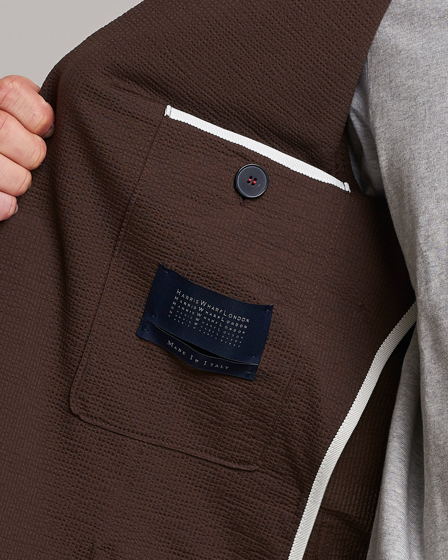 Men | Blazers | Harris Wharf London | Coolmax Seersucker Blazer Brown