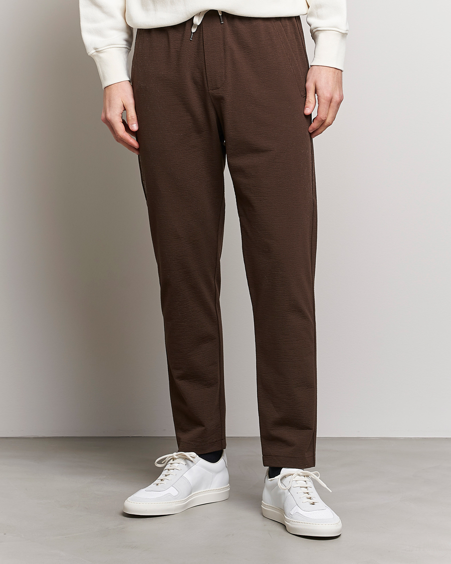 Men | Drawstring Trousers | Harris Wharf London | Coolmax Seersucker Trouser Brown