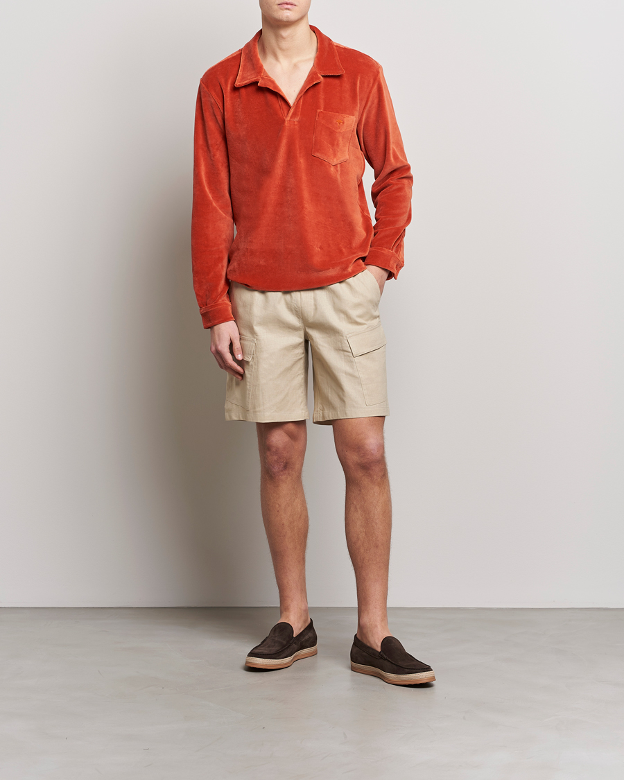 Men | Shirts | OAS | Long Sleeve Velour Shirt Burnt Orange