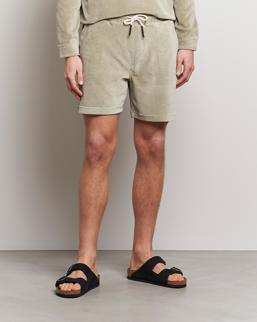 Men | Drawstring Shorts | OAS | Drawstring Velour Shorts Washed Grey