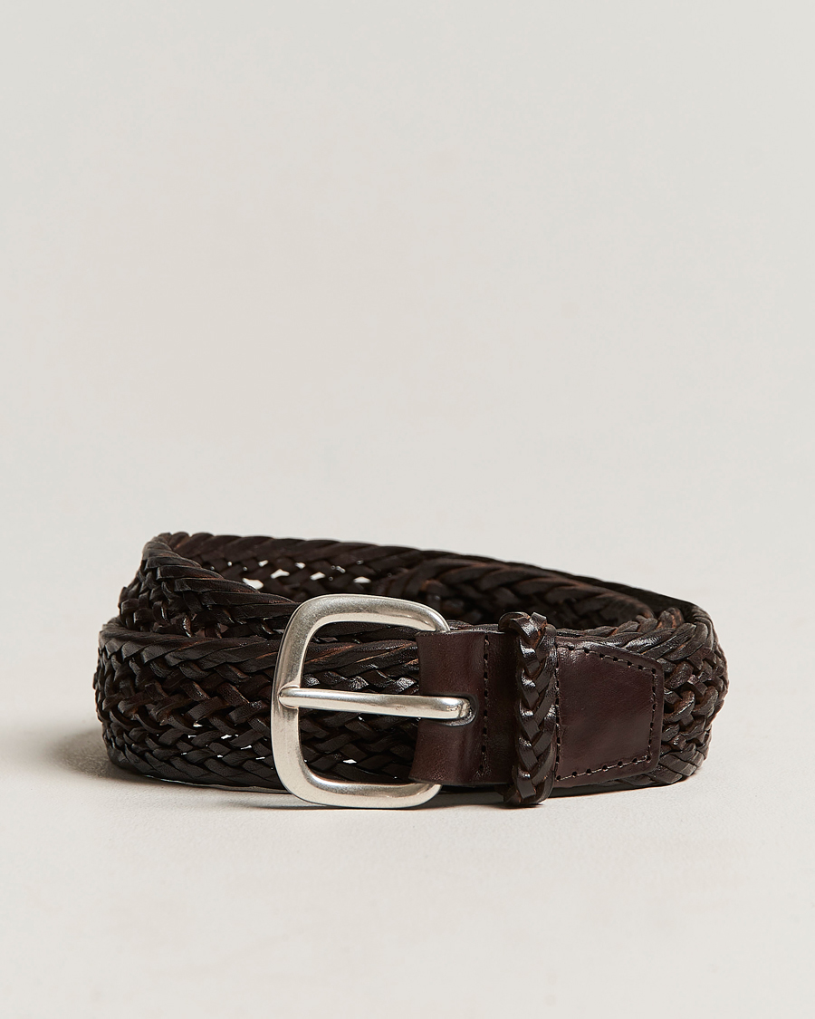 Men | Orciani Braided Leather Belt 3,5 cm Dark Brown | Orciani | Braided Leather Belt 3,5 cm Dark Brown
