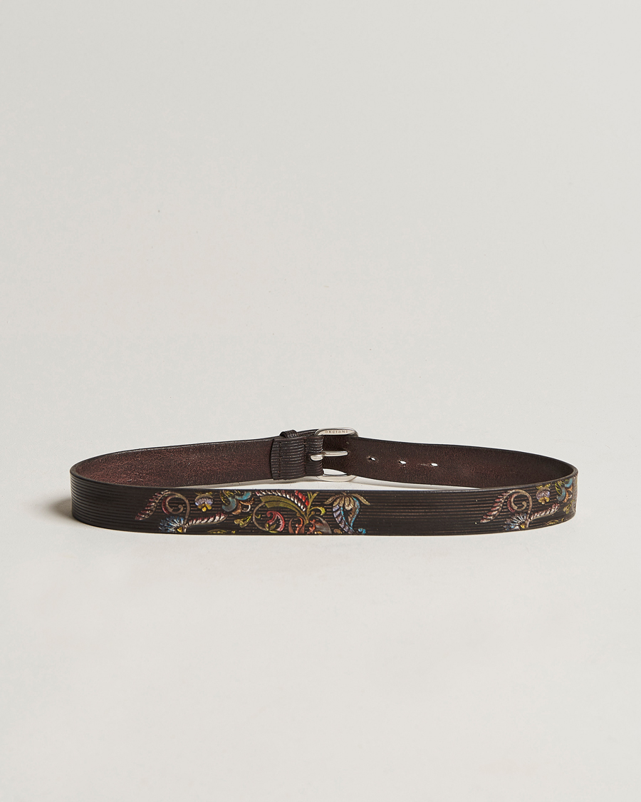 Men | Orciani Paisley Hand Painted Leather Belt Dark Brown | Orciani | Paisley Hand Painted Leather Belt Dark Brown