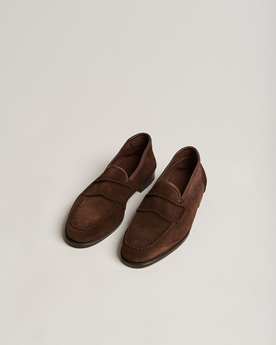 Men | Handmade Shoes | John Lobb | Bath Glove Suede Loafers Dark Brown