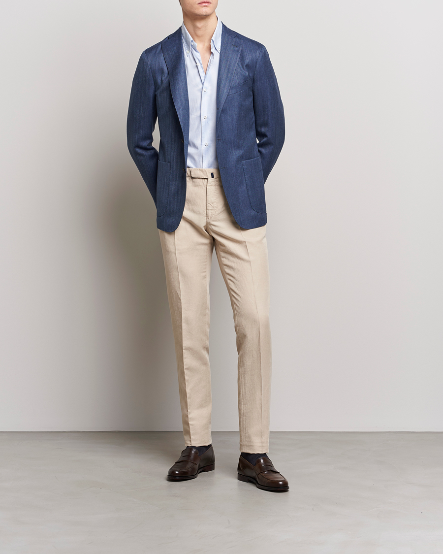 Men | Blazers | Boglioli | Wool/Silk Herringbone Blazer Dark Blue