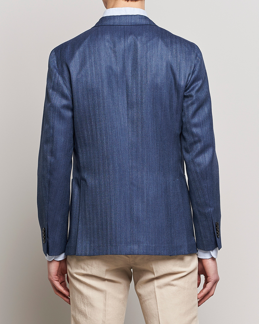 Men | Blazers | Boglioli | Wool/Silk Herringbone Blazer Dark Blue