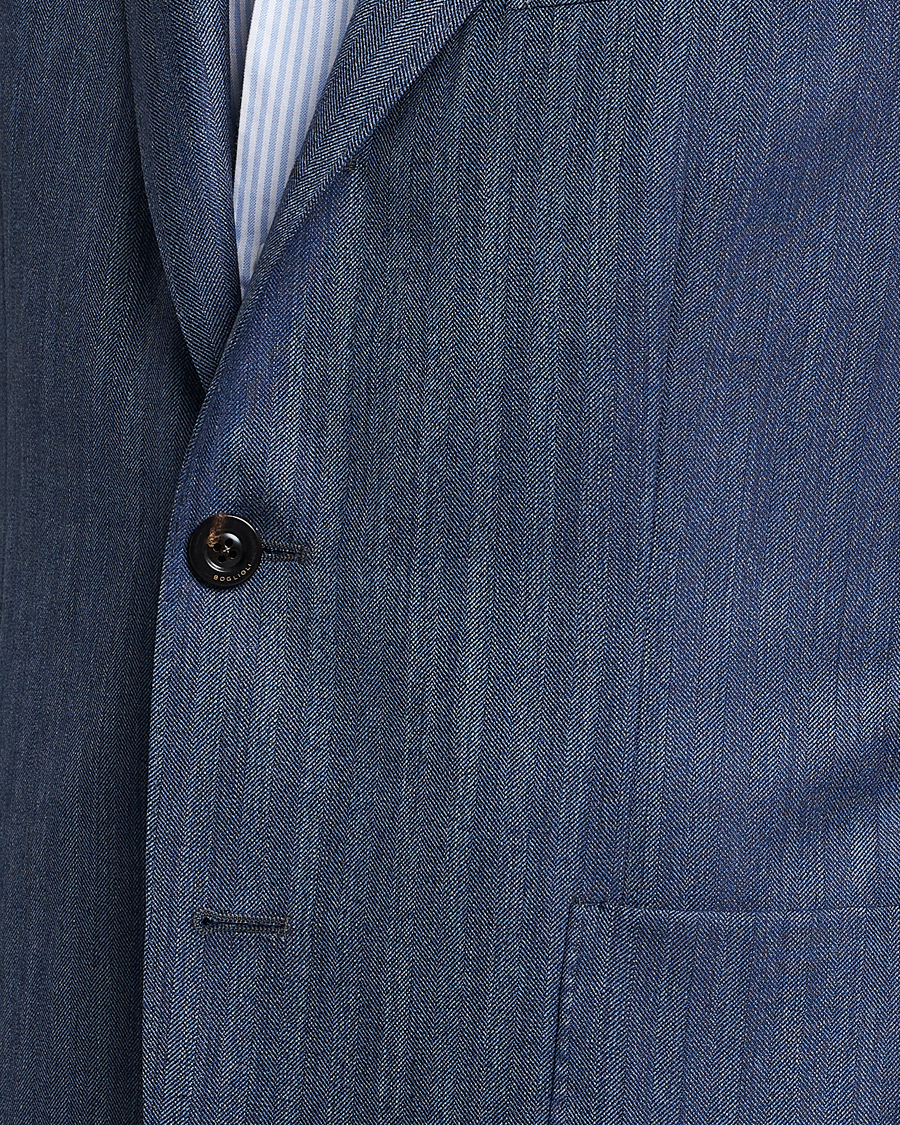Men | Blazers | Boglioli | Wool/Silk Herringbone Blazer Dark Blue