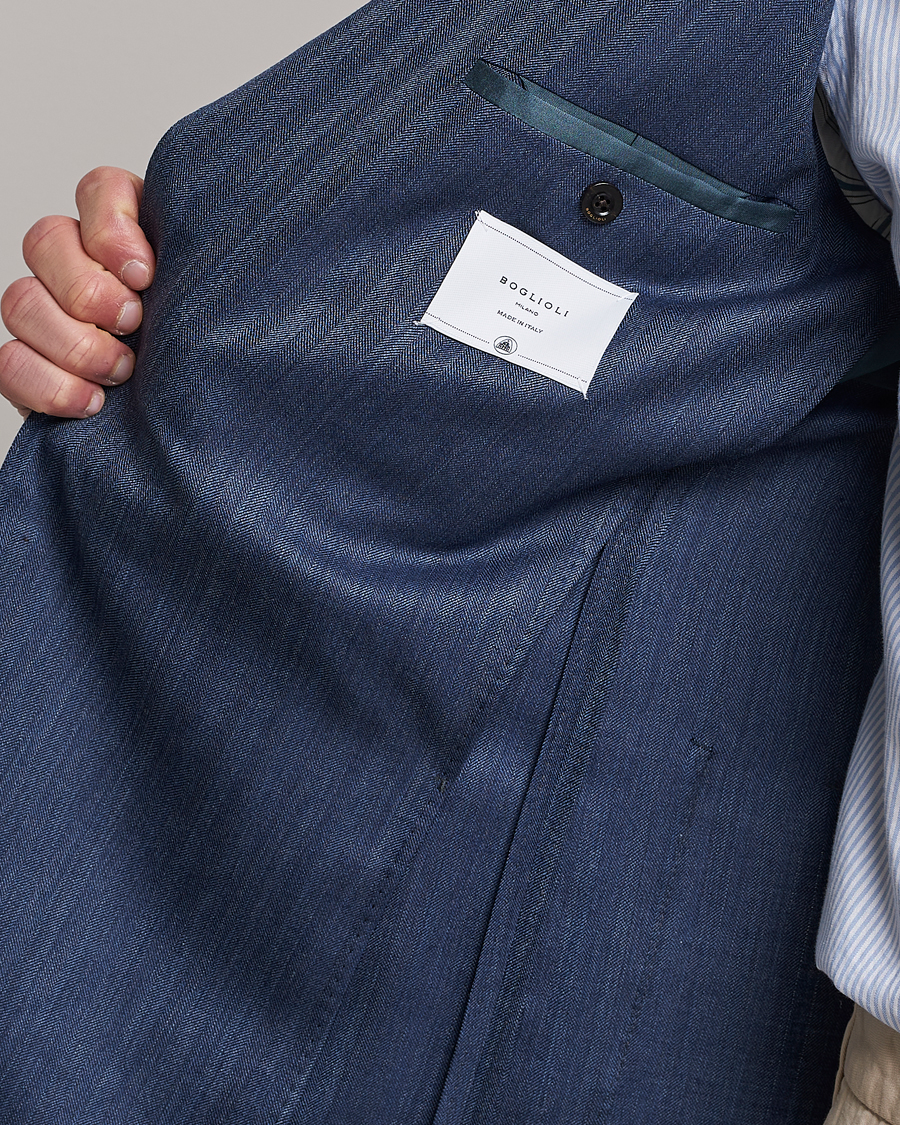 Men | Blazers | Boglioli | Wool/Silk Herringbone Blazer Dark Blue