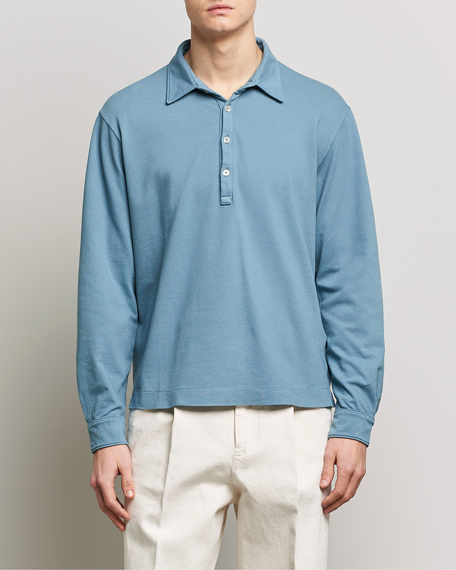 Men | Long Sleeve Polo Shirts | Boglioli | Long Sleeve Polo Light Blue