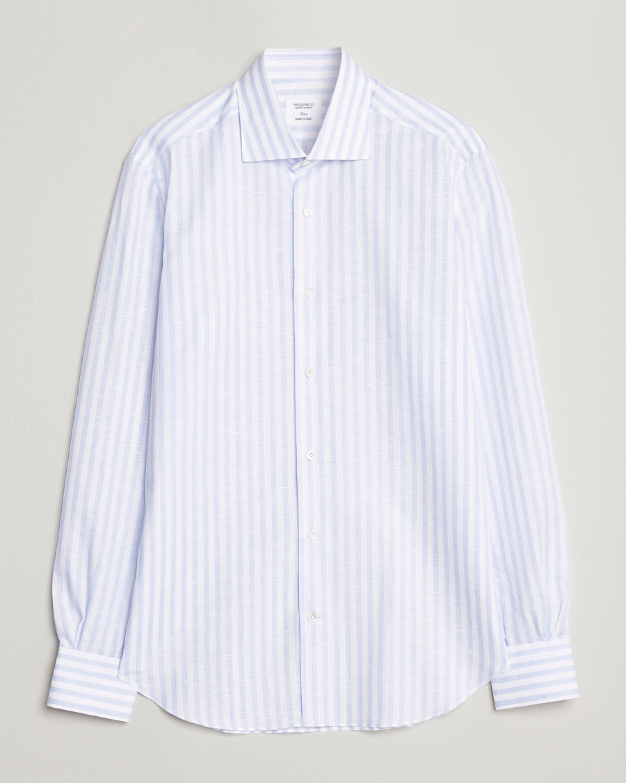Men | Shirts | Mazzarelli | Soft Cotton/Linen Shirt Light Blue Stripe