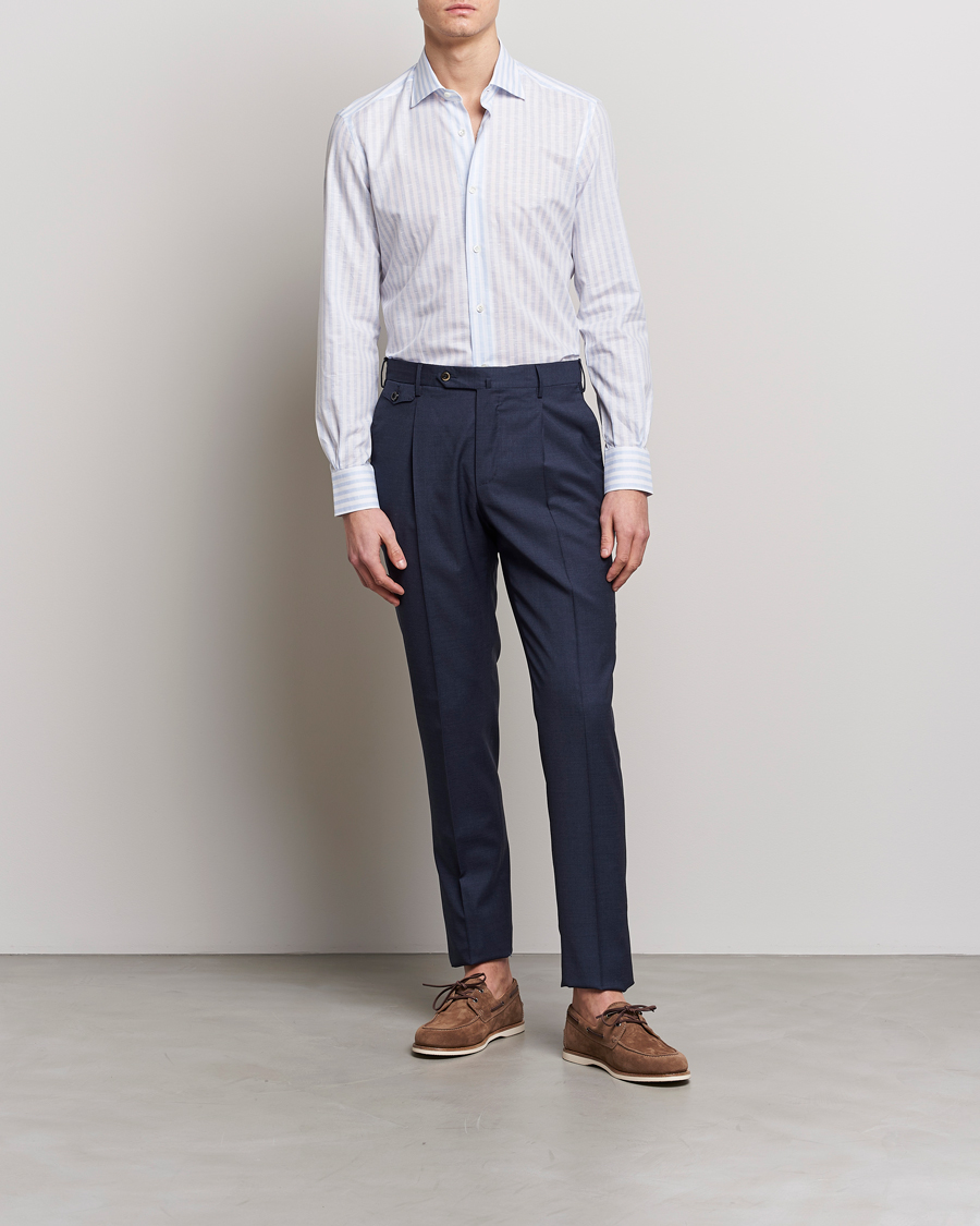 Men | Shirts | Mazzarelli | Soft Cotton/Linen Shirt Light Blue Stripe