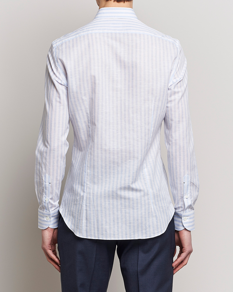 Men | Shirts | Mazzarelli | Soft Cotton/Linen Shirt Light Blue Stripe