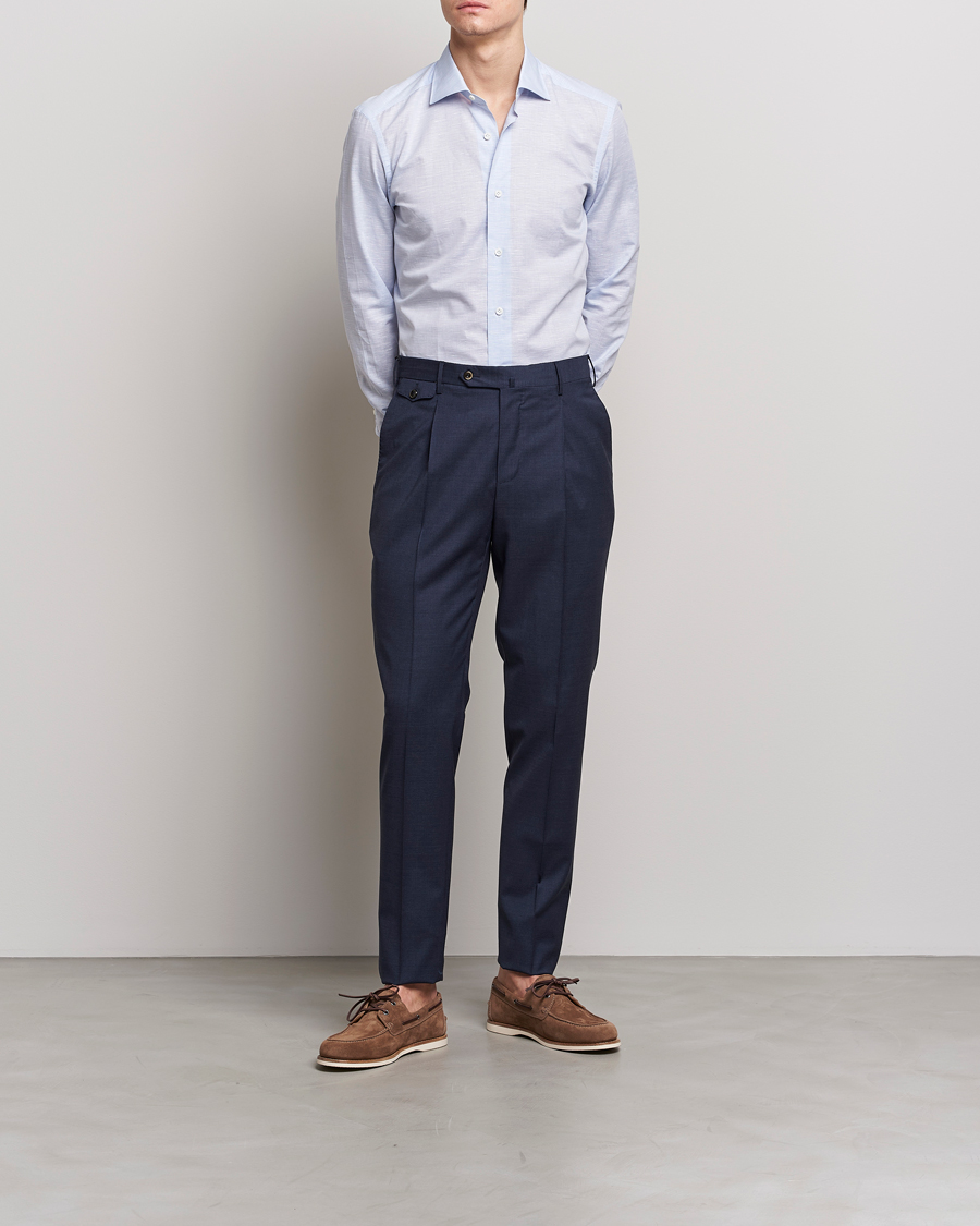 Men | Shirts | Mazzarelli | Soft Cotton/Linen Shirt Light Blue