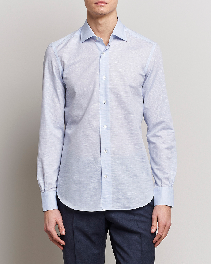 Men | Mazzarelli | Mazzarelli | Soft Cotton/Linen Shirt Light Blue