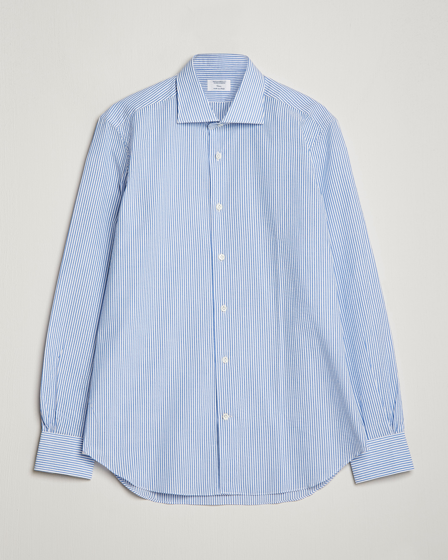 Men | Shirts | Mazzarelli | Soft Seersucker Shirt Light Blue Stripe